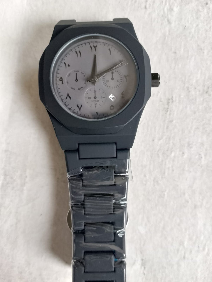 Arabic Black Aura Watch in Metal with Date